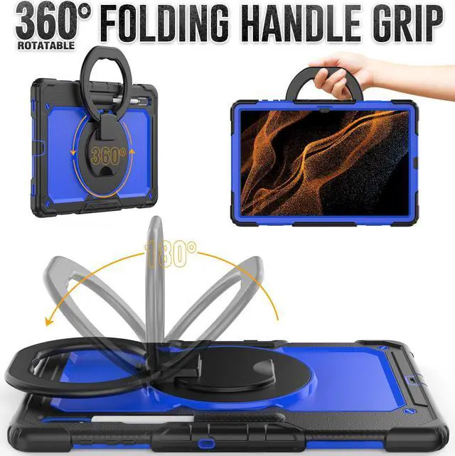 Alt view image 2 of 7 - BONAEVER Case for Samsung Galaxy Tab S10 Ultra 2024 / S9 Ultra 2023 / Galaxy S8 Ultra 14.6 inch Protective Cover with Screen Protector Stylus Pen Pen Holder Hand/Shoulder Strap Blue