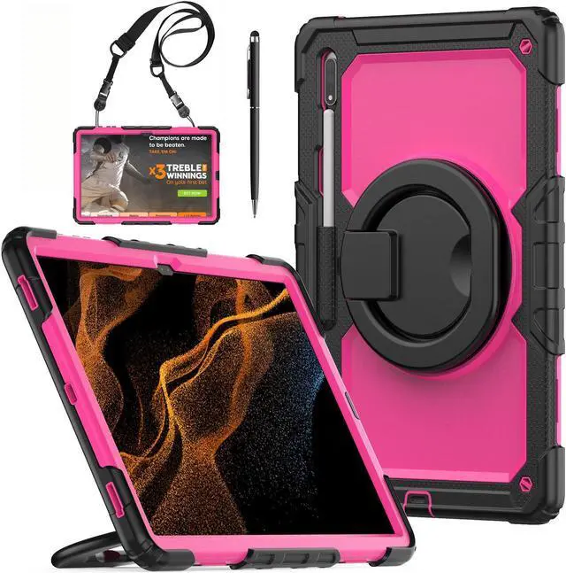 Main image of BONAEVER Case for Samsung Galaxy Tab S10 Ultra 2024 / S9 Ultra 2023 / Galaxy S8 Ultra 14.6 inch Protective Cover with Screen Protector Stylus Pen Pen Holder Hand/Shoulder Strap Rose Red