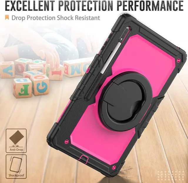 Alt view image 3 of 7 - BONAEVER Case for Samsung Galaxy Tab S10 Ultra 2024 / S9 Ultra 2023 / Galaxy S8 Ultra 14.6 inch Protective Cover with Screen Protector Stylus Pen Pen Holder Hand/Shoulder Strap Rose Red