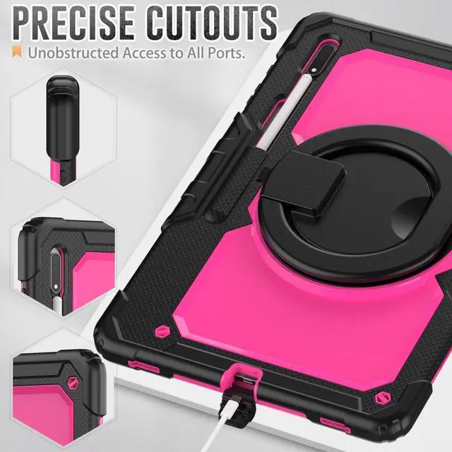Alt view image 7 of 7 - BONAEVER Case for Samsung Galaxy Tab S10 Ultra 2024 / S9 Ultra 2023 / Galaxy S8 Ultra 14.6 inch Protective Cover with Screen Protector Stylus Pen Pen Holder Hand/Shoulder Strap Rose Red