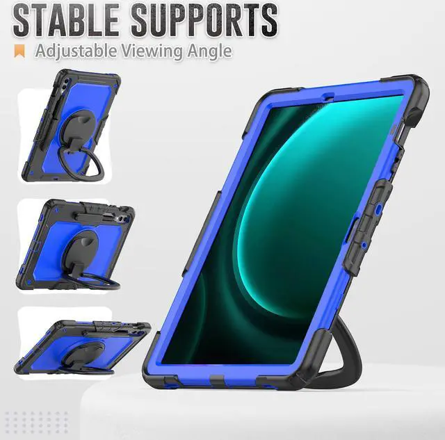 Alt view image 4 of 7 - BONAEVER Case for Samsung Galaxy Tab S10 Plus 2024 / S9 Plus / S9 FE Plus 12.4 inch Protective Cover with Screen Protector Pen Holder Hand/Shoulder Strap Stylus Pen Blue