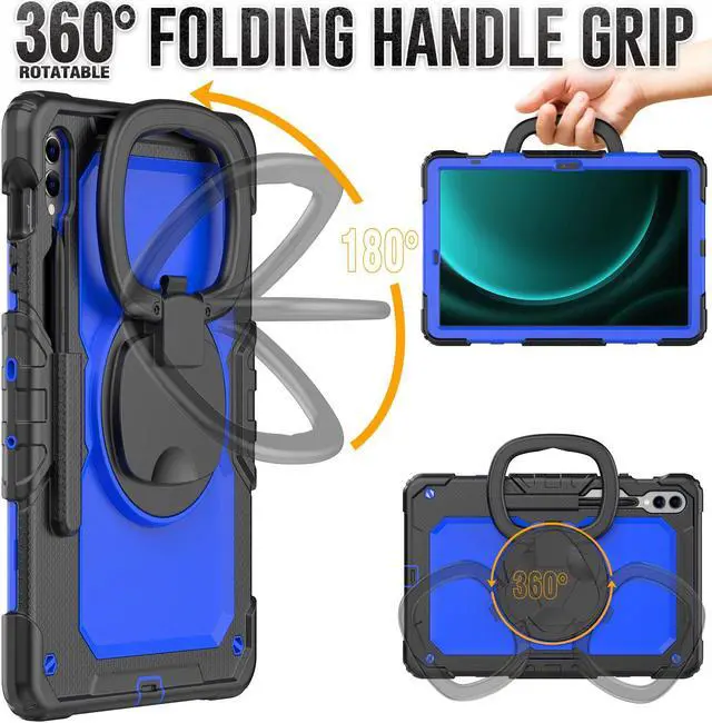 Alt view image 2 of 7 - BONAEVER Case for Samsung Galaxy Tab S10 Plus 2024 / S9 Plus / S9 FE Plus 12.4 inch Protective Cover with Screen Protector Pen Holder Hand/Shoulder Strap Stylus Pen Blue