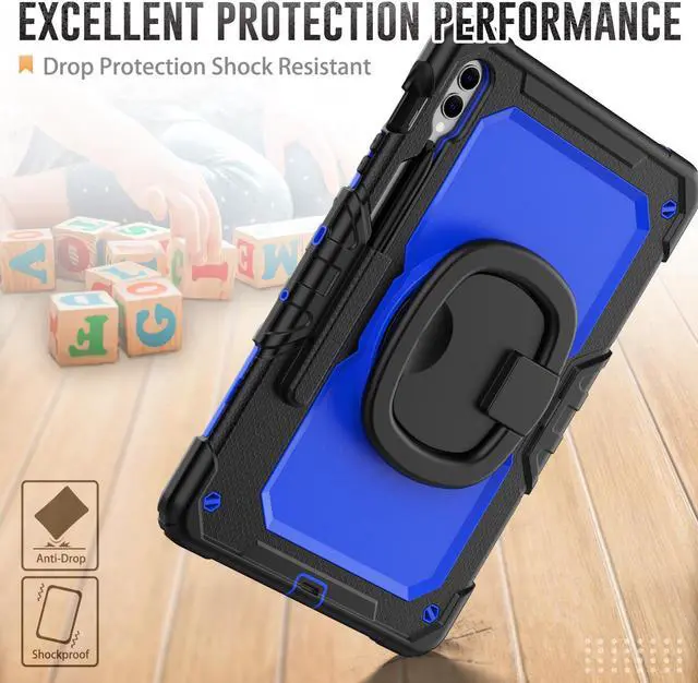 Alt view image 3 of 7 - BONAEVER Case for Samsung Galaxy Tab S10 Plus 2024 / S9 Plus / S9 FE Plus 12.4 inch Protective Cover with Screen Protector Pen Holder Hand/Shoulder Strap Stylus Pen Blue