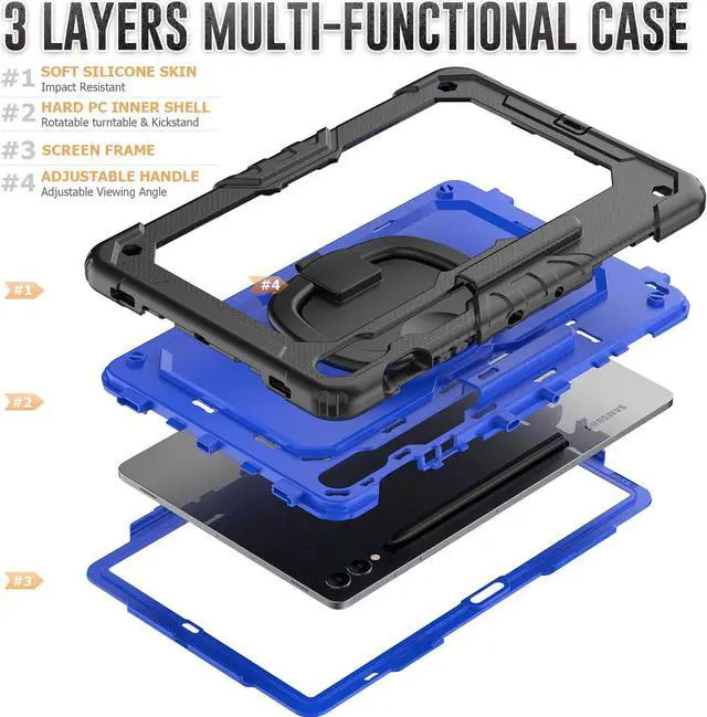 Alt view image 6 of 7 - BONAEVER Case for Samsung Galaxy Tab S10 Plus 2024 / S9 Plus / S9 FE Plus 12.4 inch Protective Cover with Screen Protector Pen Holder Hand/Shoulder Strap Stylus Pen Blue