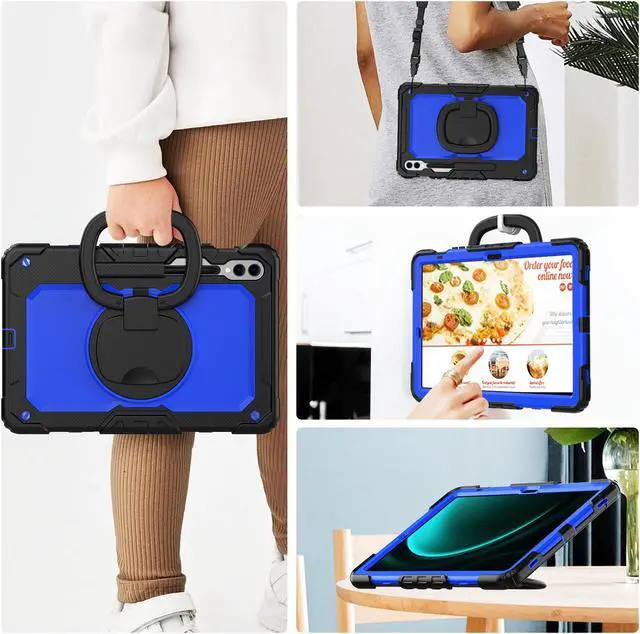 Alt view image 5 of 7 - BONAEVER Case for Samsung Galaxy Tab S10 Plus 2024 / S9 Plus / S9 FE Plus 12.4 inch Protective Cover with Screen Protector Pen Holder Hand/Shoulder Strap Stylus Pen Blue