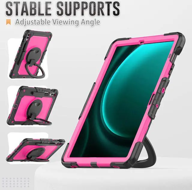 Alt view image 4 of 7 - BONAEVER Case for Samsung Galaxy Tab S10 Plus 2024 / S9 Plus / S9 FE Plus 12.4 inch Protective Cover with Screen Protector Pen Holder Hand/Shoulder Strap Stylus Pen Rose Red