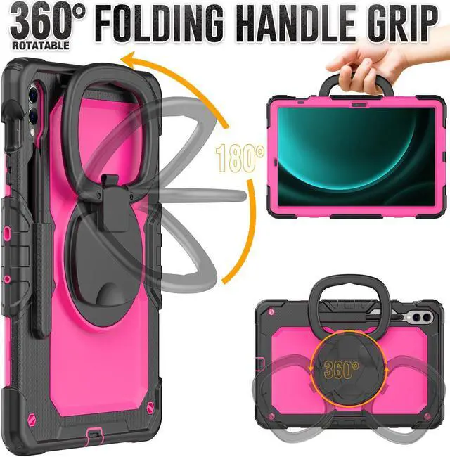 Alt view image 2 of 7 - BONAEVER Case for Samsung Galaxy Tab S10 Plus 2024 / S9 Plus / S9 FE Plus 12.4 inch Protective Cover with Screen Protector Pen Holder Hand/Shoulder Strap Stylus Pen Rose Red