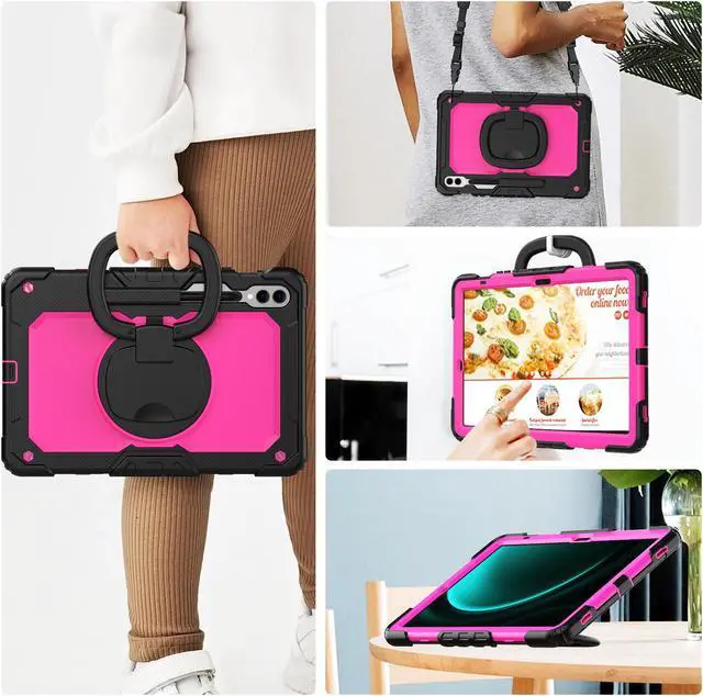 Alt view image 5 of 7 - BONAEVER Case for Samsung Galaxy Tab S10 Plus 2024 / S9 Plus / S9 FE Plus 12.4 inch Protective Cover with Screen Protector Pen Holder Hand/Shoulder Strap Stylus Pen Rose Red