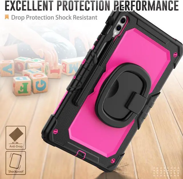 Alt view image 3 of 7 - BONAEVER Case for Samsung Galaxy Tab S10 Plus 2024 / S9 Plus / S9 FE Plus 12.4 inch Protective Cover with Screen Protector Pen Holder Hand/Shoulder Strap Stylus Pen Rose Red
