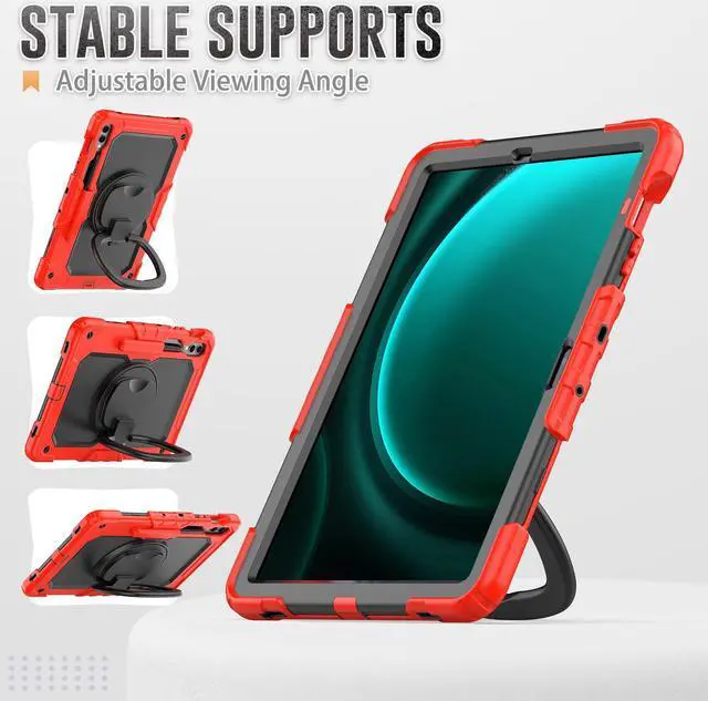 Alt view image 4 of 7 - BONAEVER Case for Samsung Galaxy Tab S9 11 inch 2023 / S9 FE 10.9 Inch / S10 FE 10.9" 2025 Protective Cover with Screen Protector Pen Holder Hand/Shoulder Strap Stylus Pen Red