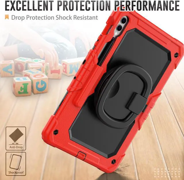 Alt view image 3 of 7 - BONAEVER Case for Samsung Galaxy Tab S9 11 inch 2023 / S9 FE 10.9 Inch / S10 FE 10.9" 2025 Protective Cover with Screen Protector Pen Holder Hand/Shoulder Strap Stylus Pen Red