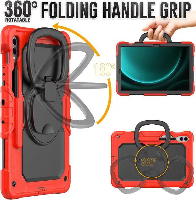 Alt view image 2 of 7 - BONAEVER Case for Samsung Galaxy Tab S9 11 inch 2023 / S9 FE 10.9 Inch / S10 FE 10.9" 2025 Protective Cover with Screen Protector Pen Holder Hand/Shoulder Strap Stylus Pen Red