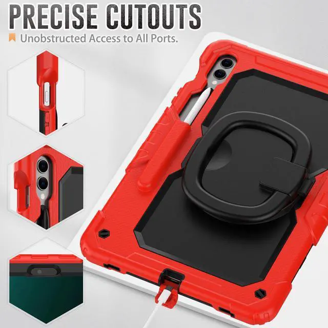 Alt view image 6 of 7 - BONAEVER Case for Samsung Galaxy Tab S9 11 inch 2023 / S9 FE 10.9 Inch / S10 FE 10.9" 2025 Protective Cover with Screen Protector Pen Holder Hand/Shoulder Strap Stylus Pen Red