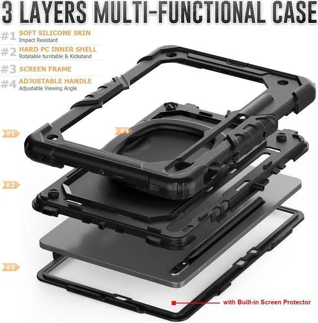Alt view image 6 of 7 - BONAEVER Case for Samsung Galaxy Tab S8 11 inch 2022 / S7 11 Inch 2020 Protective Cover with Screen Protector Pen Holder Hand/Shoulder Strap Stylus Pen