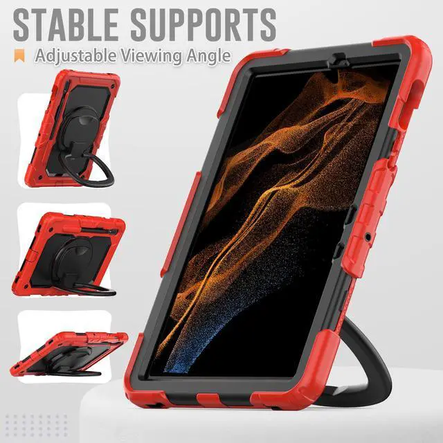Alt view image 4 of 7 - BONAEVER Case for Samsung Galaxy Tab S8 11 inch 2022 / S7 11 Inch 2020 Protective Cover with Screen Protector Pen Holder Hand/Shoulder Strap Stylus Pen Red