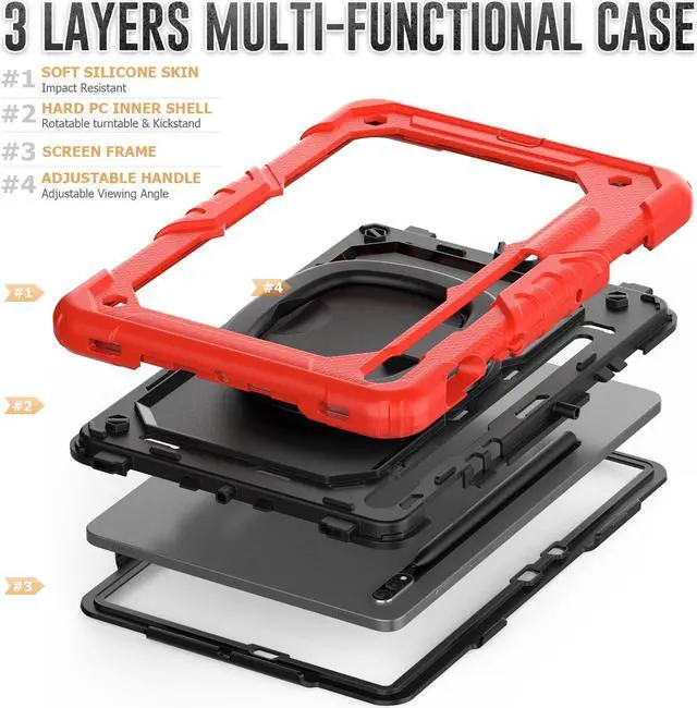 Alt view image 7 of 7 - BONAEVER Case for Samsung Galaxy Tab S8 11 inch 2022 / S7 11 Inch 2020 Protective Cover with Screen Protector Pen Holder Hand/Shoulder Strap Stylus Pen Red