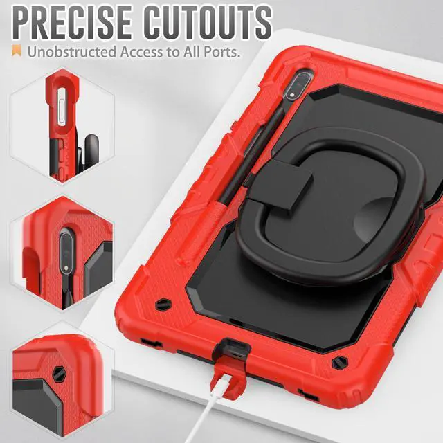 Alt view image 6 of 7 - BONAEVER Case for Samsung Galaxy Tab S8 11 inch 2022 / S7 11 Inch 2020 Protective Cover with Screen Protector Pen Holder Hand/Shoulder Strap Stylus Pen Red