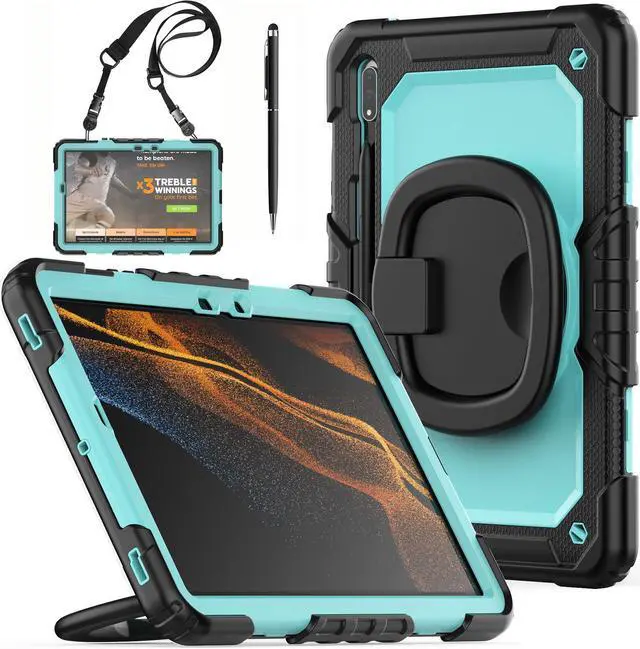 Main image of BONAEVER Case for Samsung Galaxy Tab S8 11 inch 2022 / S7 11 Inch 2020 Protective Cover with Screen Protector Pen Holder Hand/Shoulder Strap Stylus Pen Light Blue