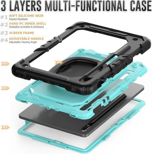 Alt view image 7 of 7 - BONAEVER Case for Samsung Galaxy Tab S8 11 inch 2022 / S7 11 Inch 2020 Protective Cover with Screen Protector Pen Holder Hand/Shoulder Strap Stylus Pen Light Blue