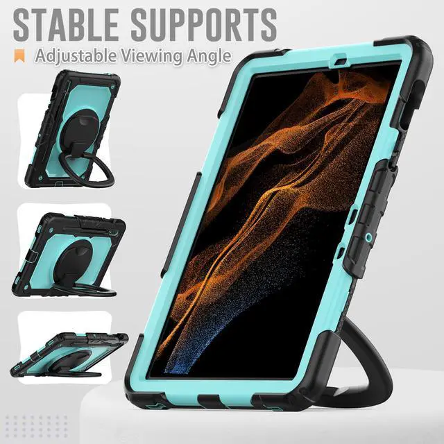 Alt view image 4 of 7 - BONAEVER Case for Samsung Galaxy Tab S8 11 inch 2022 / S7 11 Inch 2020 Protective Cover with Screen Protector Pen Holder Hand/Shoulder Strap Stylus Pen Light Blue