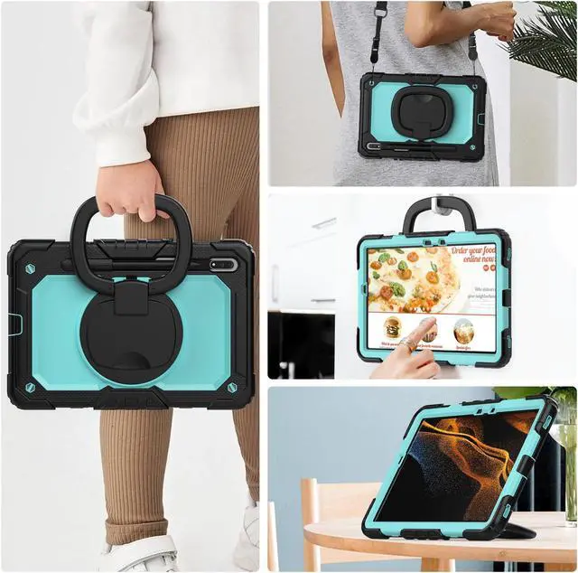 Alt view image 5 of 7 - BONAEVER Case for Samsung Galaxy Tab S8 11 inch 2022 / S7 11 Inch 2020 Protective Cover with Screen Protector Pen Holder Hand/Shoulder Strap Stylus Pen Light Blue