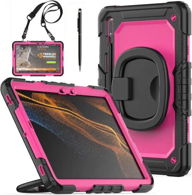 Main image of BONAEVER Case for Samsung Galaxy Tab S8 11 inch 2022 / S7 11 Inch 2020 Protective Cover with Screen Protector Pen Holder Hand/Shoulder Strap Stylus Pen Rose Red