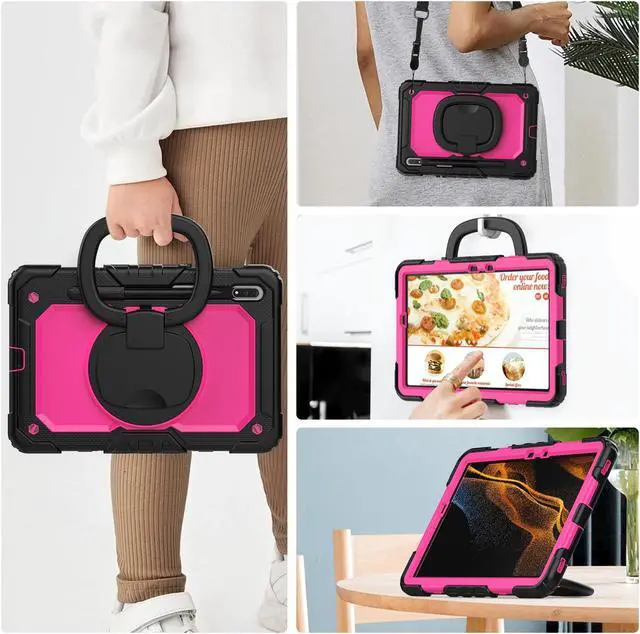 Alt view image 5 of 7 - BONAEVER Case for Samsung Galaxy Tab S8 11 inch 2022 / S7 11 Inch 2020 Protective Cover with Screen Protector Pen Holder Hand/Shoulder Strap Stylus Pen Rose Red