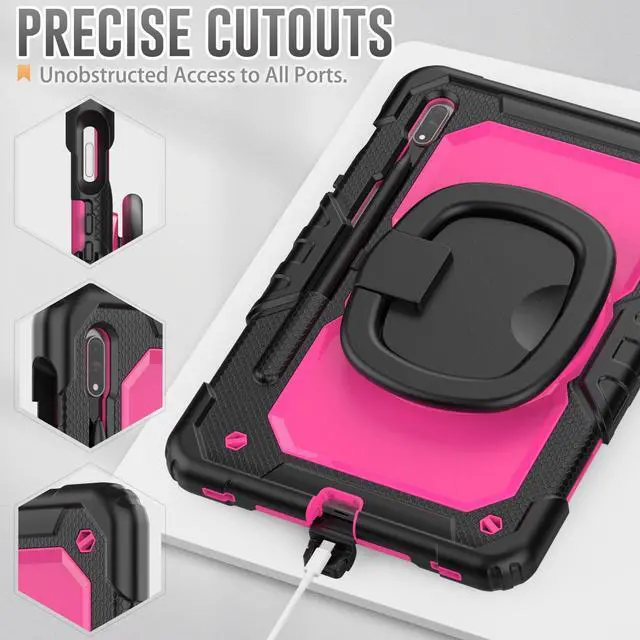 Alt view image 6 of 7 - BONAEVER Case for Samsung Galaxy Tab S8 11 inch 2022 / S7 11 Inch 2020 Protective Cover with Screen Protector Pen Holder Hand/Shoulder Strap Stylus Pen Rose Red