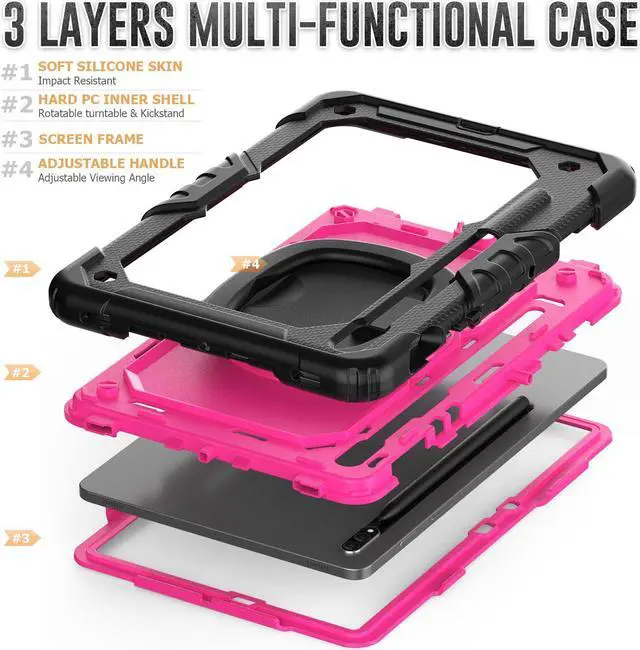 Alt view image 7 of 7 - BONAEVER Case for Samsung Galaxy Tab S8 11 inch 2022 / S7 11 Inch 2020 Protective Cover with Screen Protector Pen Holder Hand/Shoulder Strap Stylus Pen Rose Red