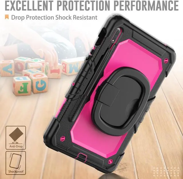 Alt view image 3 of 7 - BONAEVER Case for Samsung Galaxy Tab S8 11 inch 2022 / S7 11 Inch 2020 Protective Cover with Screen Protector Pen Holder Hand/Shoulder Strap Stylus Pen Rose Red