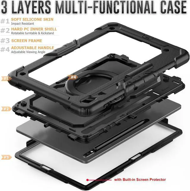 Alt view image 6 of 7 - BONAEVER Case for 12.4 inch Samsung Galaxy Tab S8 Plus 2022/ S7 FE 2021/ S7 Plus 2020 Protective Cover with Screen Protector Pen Holder Hand/Shoulder Strap Stylus Pen