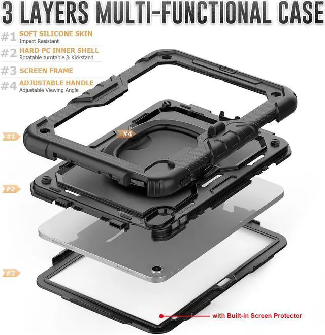 Alt view image 5 of 7 - BONAEVER Case for iPad (A16) 11th Generation 11 Inch 2025, iPad 10th Generation 10.9 inch 2022, Shockproof Protective Cover with Screen Protector, Rotating Stand, Hand/Shoulder Strap, Stylus Pen