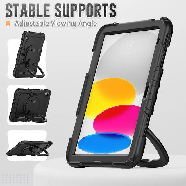 Alt view image 4 of 7 - BONAEVER Case for iPad (A16) 11th Generation 11 Inch 2025, iPad 10th Generation 10.9 inch 2022, Shockproof Protective Cover with Screen Protector, Rotating Stand, Hand/Shoulder Strap, Stylus Pen