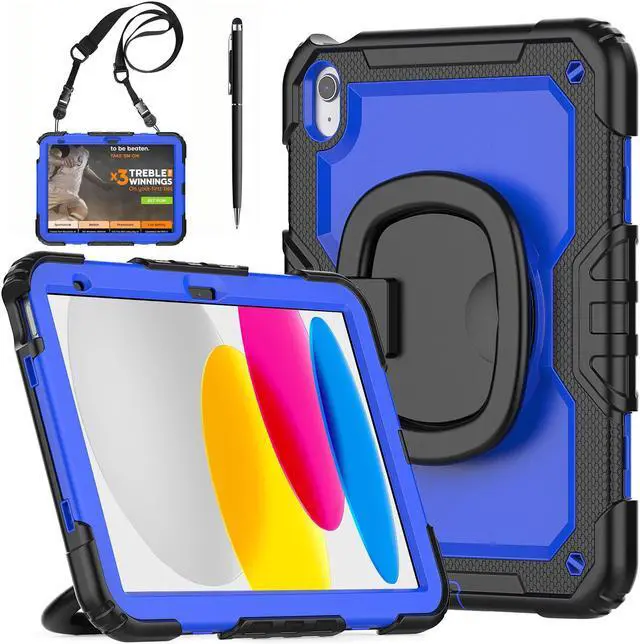 Main image of BONAEVER Case for iPad (A16) 11th Generation 11 Inch 2025, iPad 10th Generation 10.9 inch 2022, Shockproof Protective Cover with Screen Protector, Rotating Stand, Hand/Shoulder Strap, Stylus Pen Blue