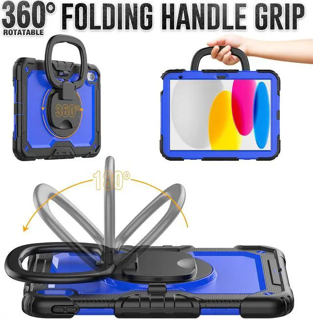 Alt view image 2 of 7 - BONAEVER Case for iPad (A16) 11th Generation 11 Inch 2025, iPad 10th Generation 10.9 inch 2022, Shockproof Protective Cover with Screen Protector, Rotating Stand, Hand/Shoulder Strap, Stylus Pen Blue