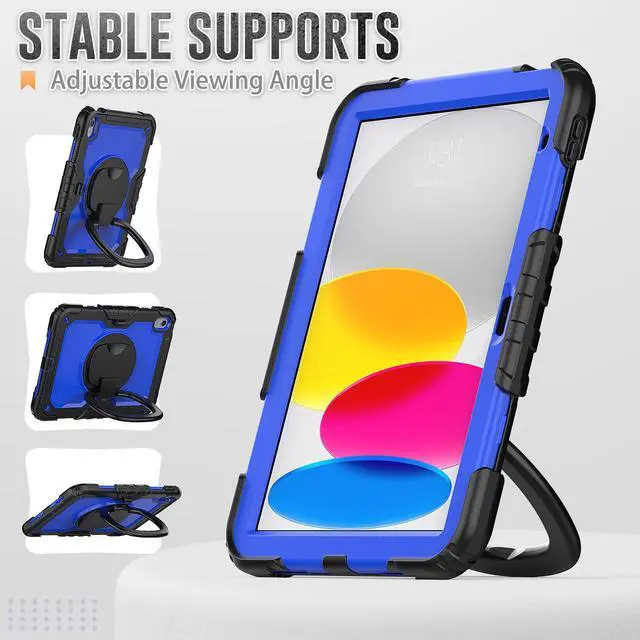 Alt view image 4 of 7 - BONAEVER Case for iPad (A16) 11th Generation 11 Inch 2025, iPad 10th Generation 10.9 inch 2022, Shockproof Protective Cover with Screen Protector, Rotating Stand, Hand/Shoulder Strap, Stylus Pen Blue