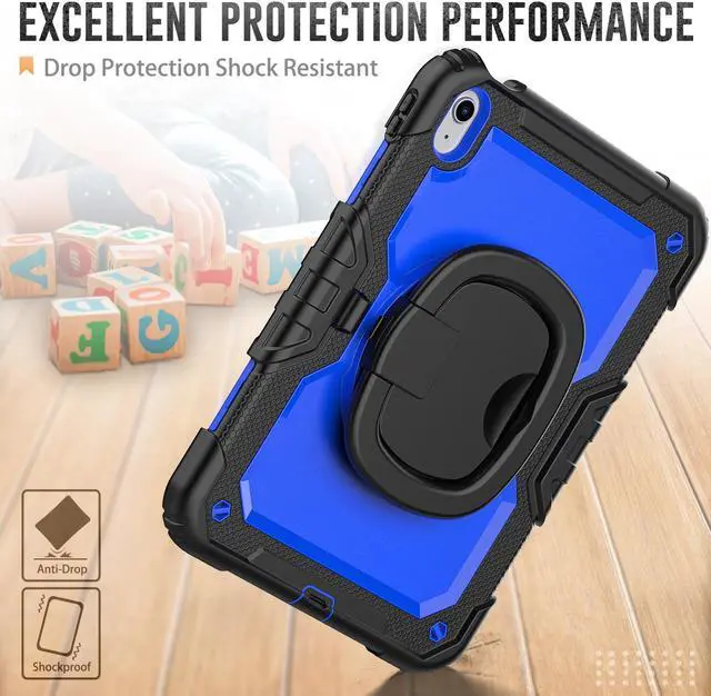 Alt view image 3 of 7 - BONAEVER Case for iPad (A16) 11th Generation 11 Inch 2025, iPad 10th Generation 10.9 inch 2022, Shockproof Protective Cover with Screen Protector, Rotating Stand, Hand/Shoulder Strap, Stylus Pen Blue