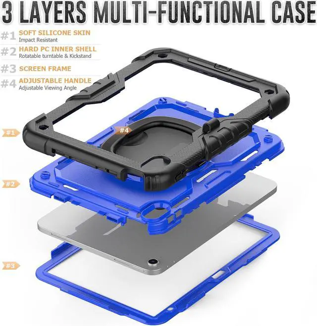 Alt view image 5 of 7 - BONAEVER Case for iPad (A16) 11th Generation 11 Inch 2025, iPad 10th Generation 10.9 inch 2022, Shockproof Protective Cover with Screen Protector, Rotating Stand, Hand/Shoulder Strap, Stylus Pen Blue