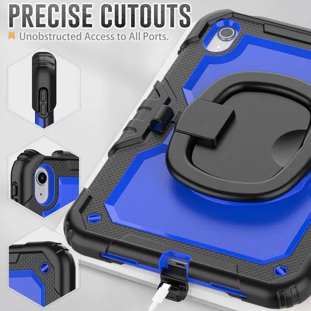 Alt view image 6 of 7 - BONAEVER Case for iPad (A16) 11th Generation 11 Inch 2025, iPad 10th Generation 10.9 inch 2022, Shockproof Protective Cover with Screen Protector, Rotating Stand, Hand/Shoulder Strap, Stylus Pen Blue