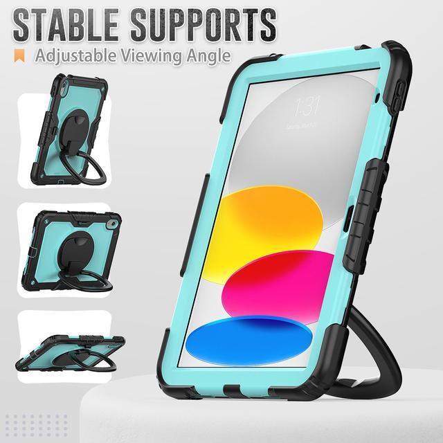 Alt view image 4 of 7 - BONAEVER Case for iPad (A16) 11th Generation 11 Inch 2025, iPad 10th Generation 10.9 inch 2022, Shockproof Protective Cover with Screen Protector, Rotating Stand, Hand/Shoulder Strap, Stylu Light Blue
