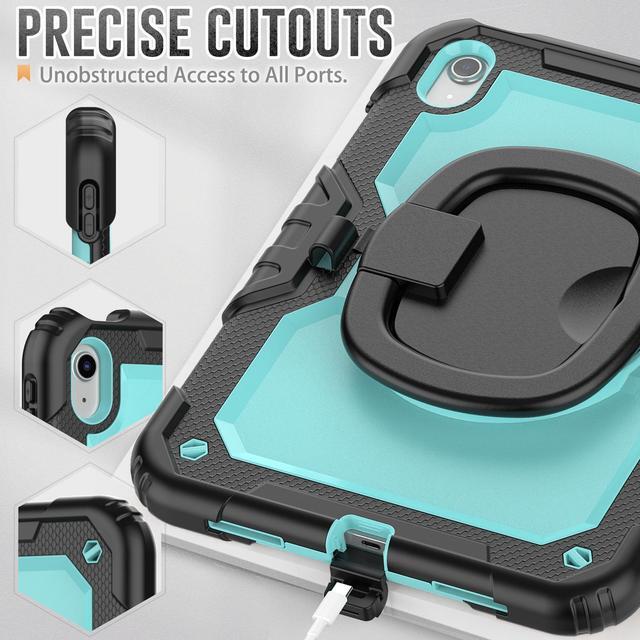 Alt view image 6 of 7 - BONAEVER Case for iPad (A16) 11th Generation 11 Inch 2025, iPad 10th Generation 10.9 inch 2022, Shockproof Protective Cover with Screen Protector, Rotating Stand, Hand/Shoulder Strap, Stylu Light Blue
