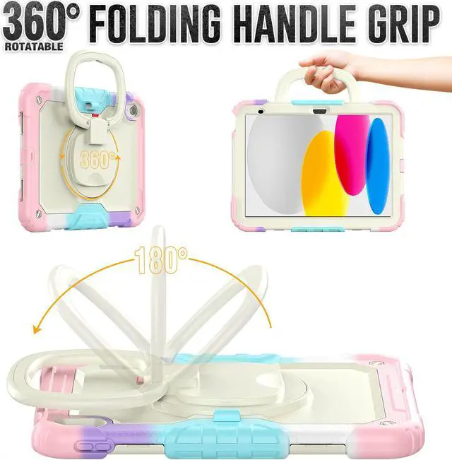 Alt view image 2 of 7 - BONAEVER Case for iPad (A16) 11th Generation 11 Inch 2025, iPad 10th Generation 10.9 inch 2022, Shockproof Protective Cover with Screen Protector, Rotating Stand, Hand/Shoulder Strap, Stylus Pen Pink