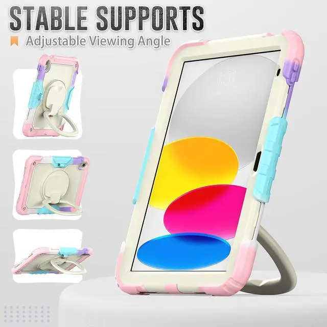 Alt view image 4 of 7 - BONAEVER Case for iPad (A16) 11th Generation 11 Inch 2025, iPad 10th Generation 10.9 inch 2022, Shockproof Protective Cover with Screen Protector, Rotating Stand, Hand/Shoulder Strap, Stylus Pen Pink