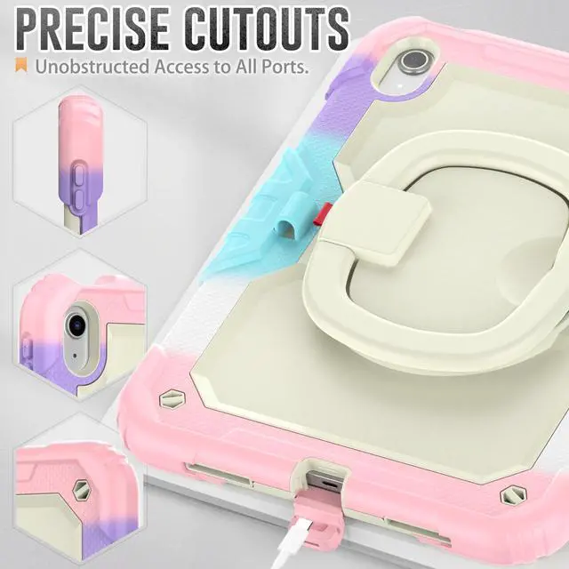 Alt view image 6 of 7 - BONAEVER Case for iPad (A16) 11th Generation 11 Inch 2025, iPad 10th Generation 10.9 inch 2022, Shockproof Protective Cover with Screen Protector, Rotating Stand, Hand/Shoulder Strap, Stylus Pen Pink