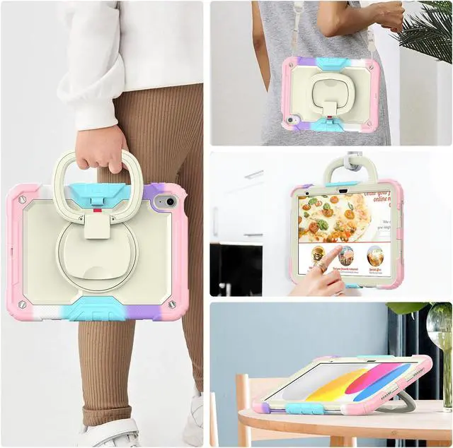 Alt view image 7 of 7 - BONAEVER Case for iPad (A16) 11th Generation 11 Inch 2025, iPad 10th Generation 10.9 inch 2022, Shockproof Protective Cover with Screen Protector, Rotating Stand, Hand/Shoulder Strap, Stylus Pen Pink