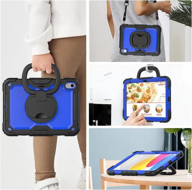 Alt view image 7 of 7 - BONAEVER Case for iPad (A16) 11th Generation 11 Inch 2025, iPad 10th Generation 10.9 inch 2022, Shockproof Protective Cover with Screen Protector, Rotating Stand, Hand/Shoulder Strap, Stylus Pen Blue