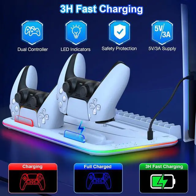 Alt view image 7 of 7 - BONAEVER For PS5 Slim Stand Cooling Station for Playsation 5 Slim Console Disc/Digital,PS5 Accessories Cooling Stand with 3-Level Cooling Fan, Dual PS5 Controller Charger, RGB Light, Headset Holder, 1
