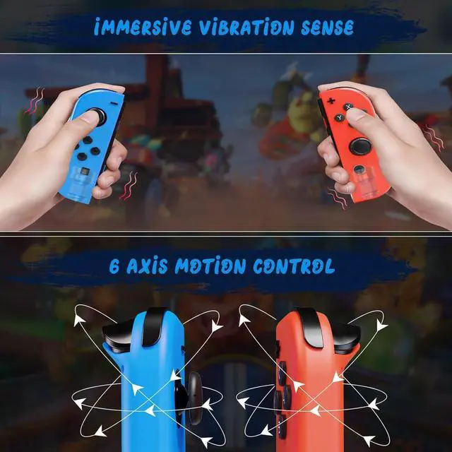 Alt view image 5 of 7 - BONAEVER For Switch Controller, Wireless Controller Compatible for Nintendo Switch/OLED/Lite with 6-Axis Gyro Sensor/Double Vibration/Wake-up/Screenshot Controller Switch with Wrist Strap Red and Blue
