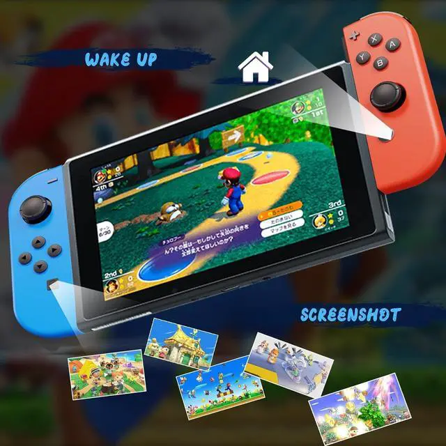 Alt view image 2 of 7 - BONAEVER For Switch Controller, Wireless Controller Compatible for Nintendo Switch/OLED/Lite with 6-Axis Gyro Sensor/Double Vibration/Wake-up/Screenshot Controller Switch with Wrist Strap Red and Blue
