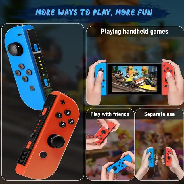 Alt view image 6 of 7 - BONAEVER For Switch Controller, Wireless Controller Compatible for Nintendo Switch/OLED/Lite with 6-Axis Gyro Sensor/Double Vibration/Wake-up/Screenshot Controller Switch with Wrist Strap Red and Blue